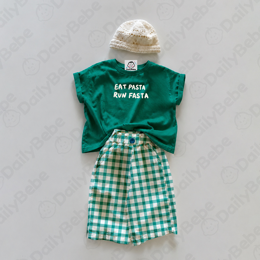 EAT PASTA RUN FASTA Baby & Kids Plaid 2 Piece Set