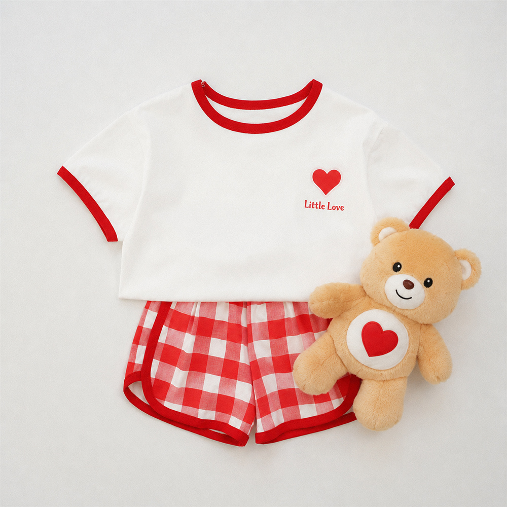 LITTLE LOVE Baby & Kids Love Tee and Plaid Shorts Sets