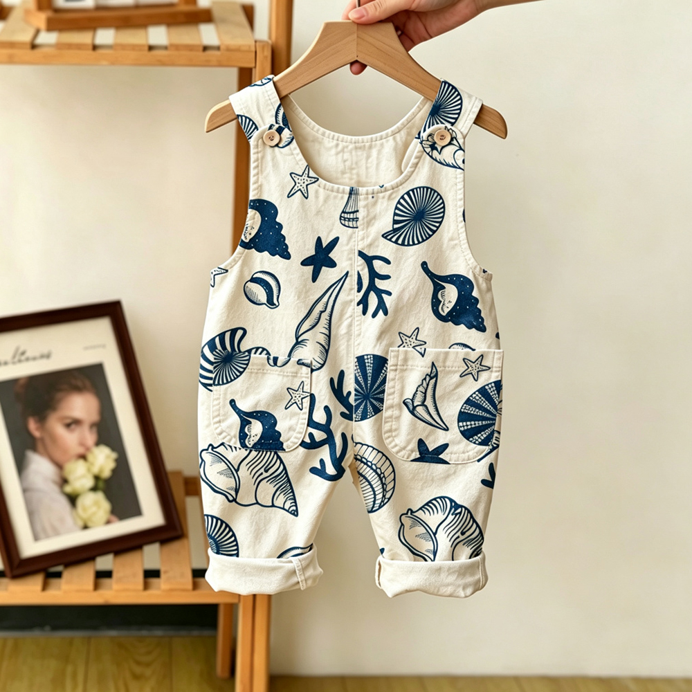 Ocean Patterns Baby Toddler Starfish Conch Overalls