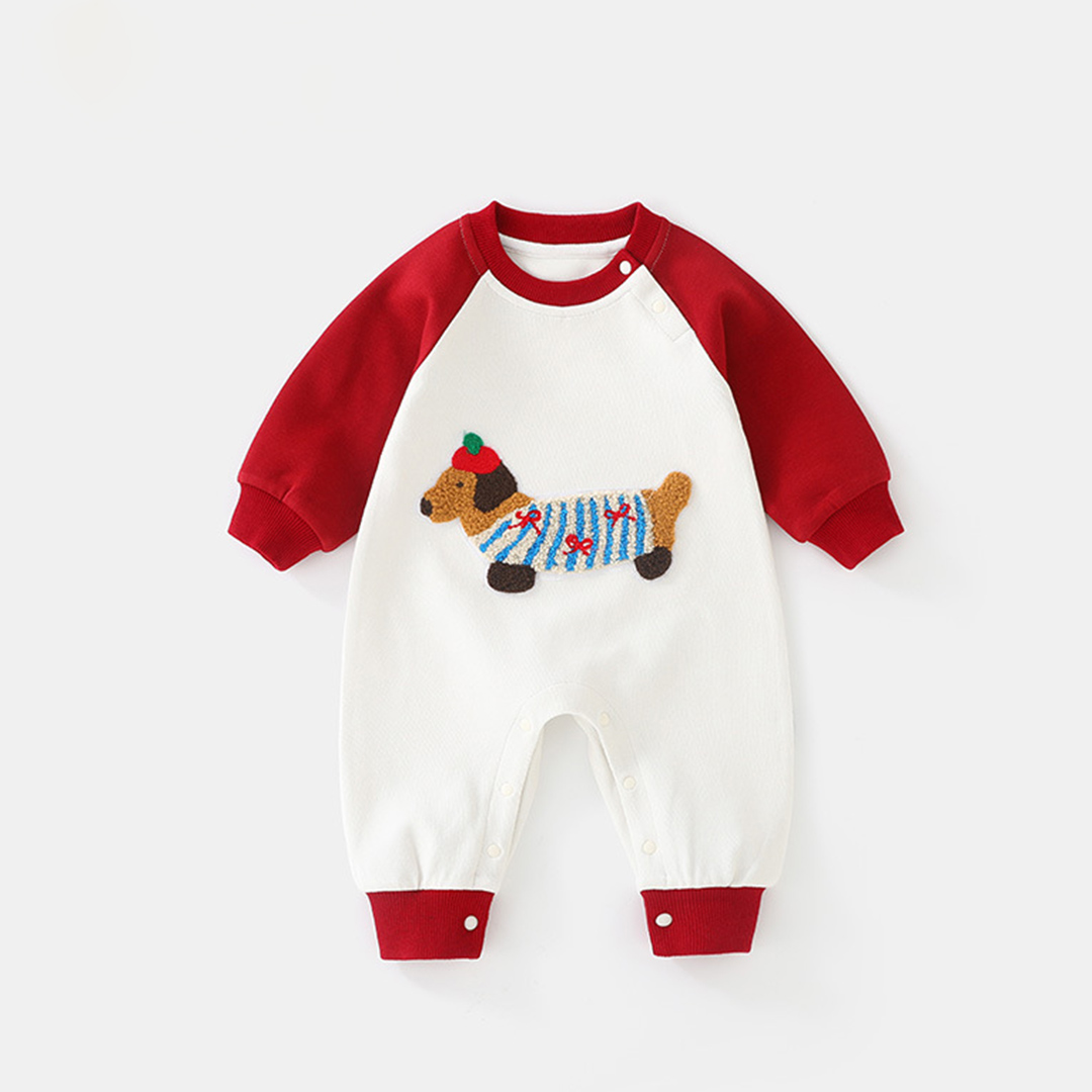 Baby Dachshund Embroidered Romper Romper