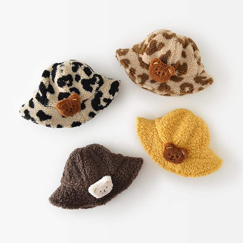 Baby Solid Color Leopard Print Bear Plush Hat