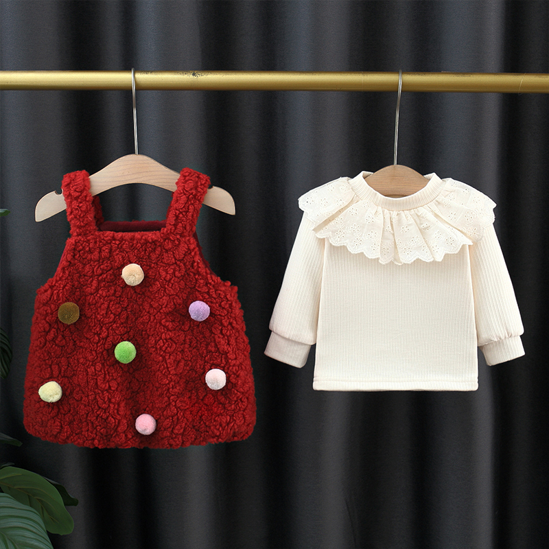 2 Piece Toddler Colorful pom-pom Dress Set