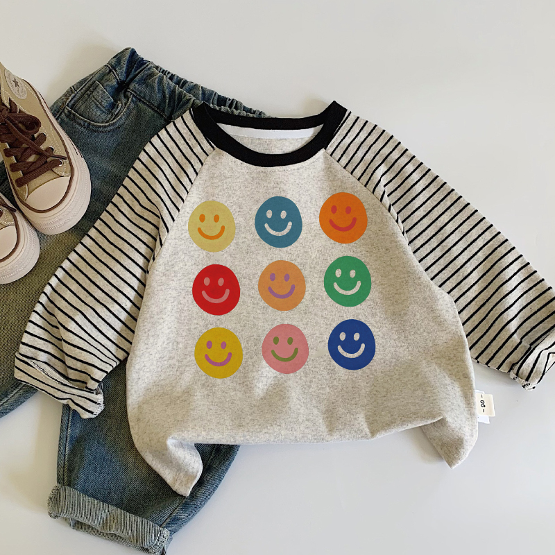 Kids Smiley Contrast Color T-Shirt