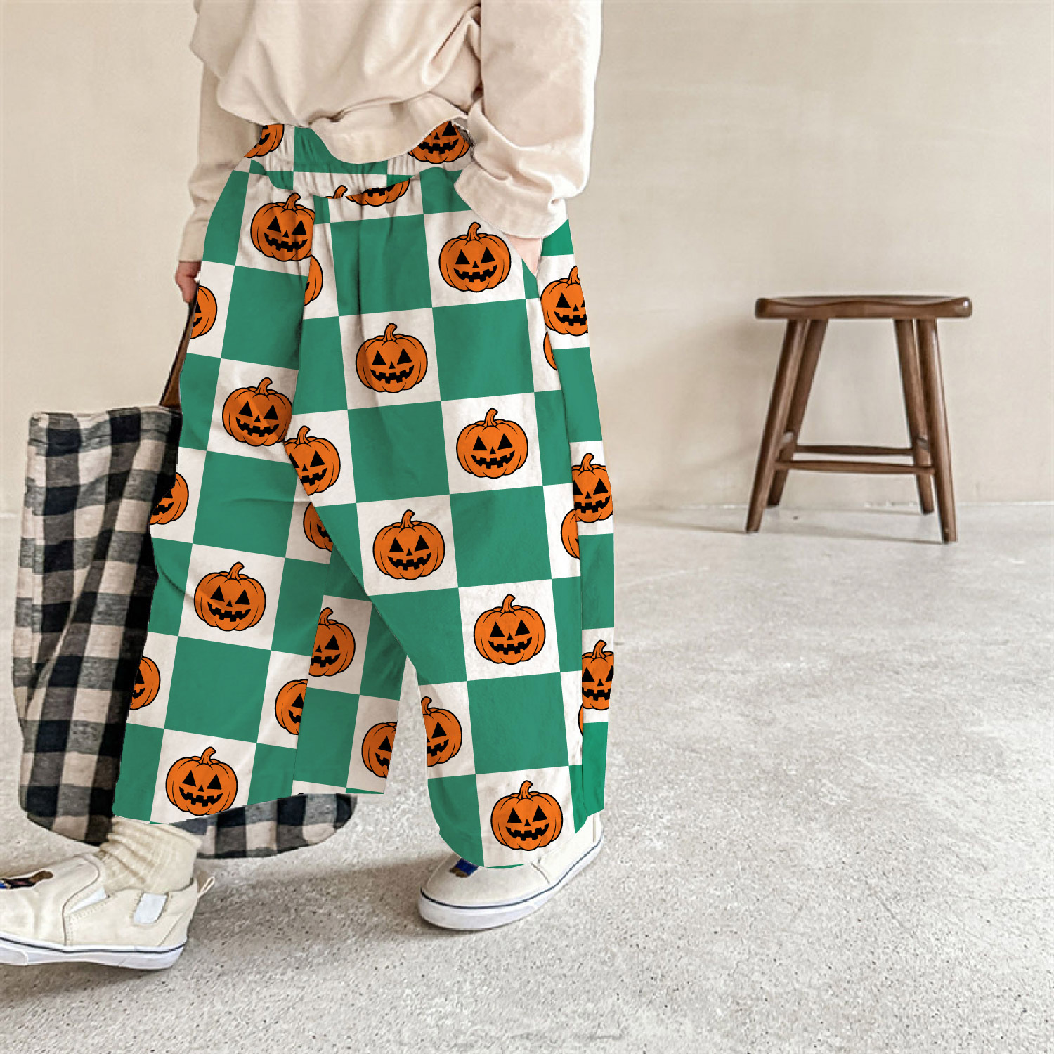 Baby & Kids Pumpkin Face Check Pattern Pants