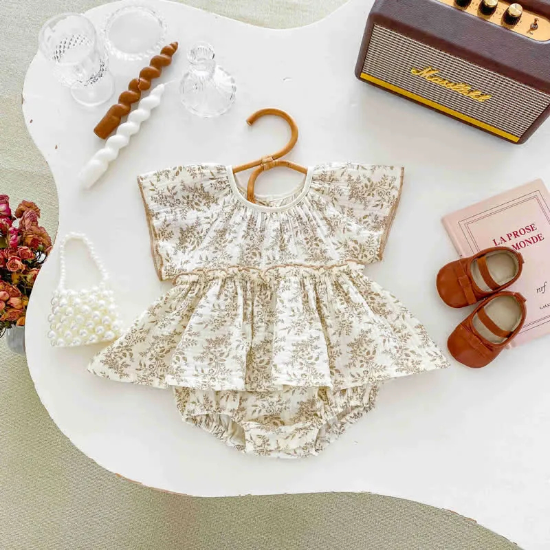 Baby Floral Skirted Beige Bodysuit