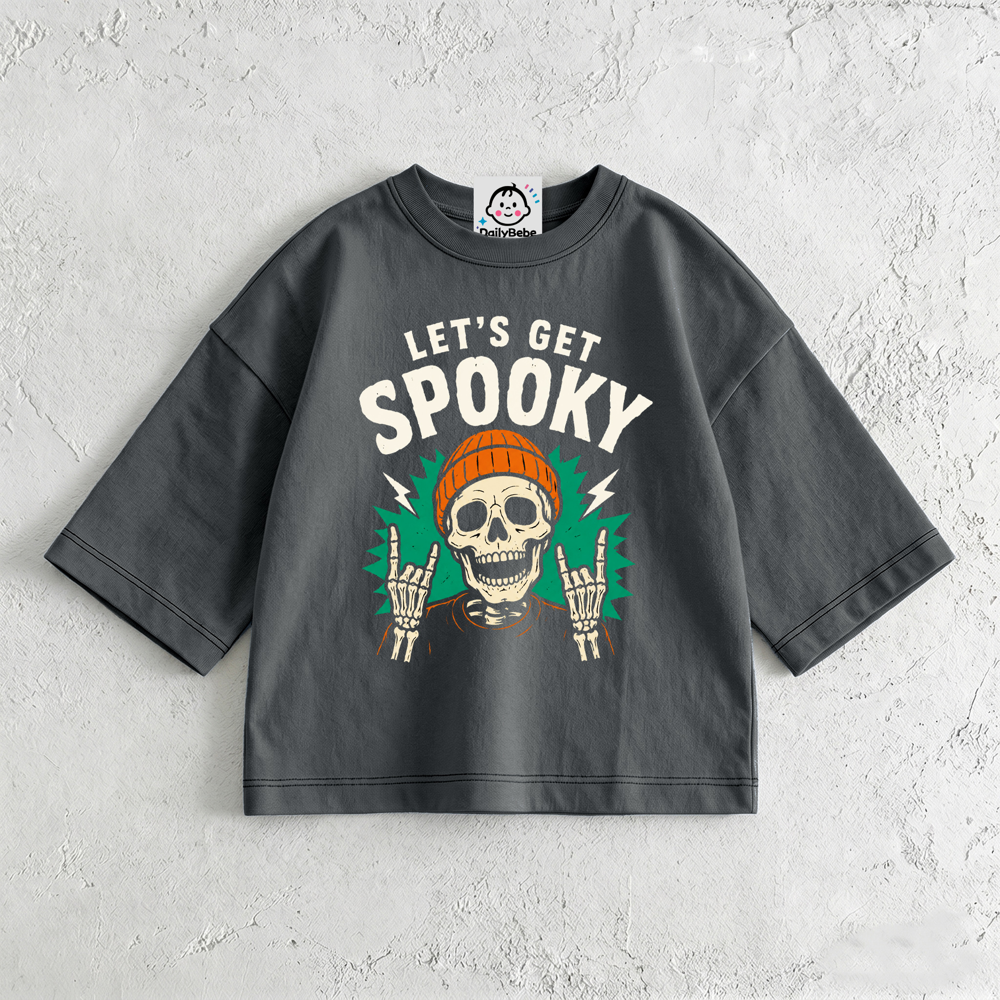 LET'S GET SPOOKY Baby & Kids Skull Grey T-Shirt (6M-12Y)