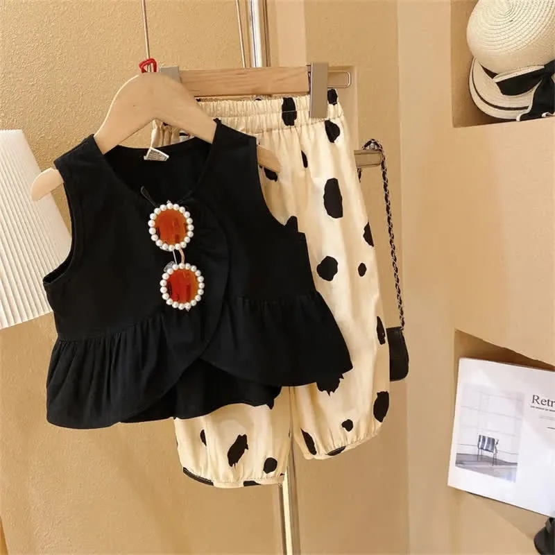 Toddler 2-Piece Sleeveless Black Dots Set