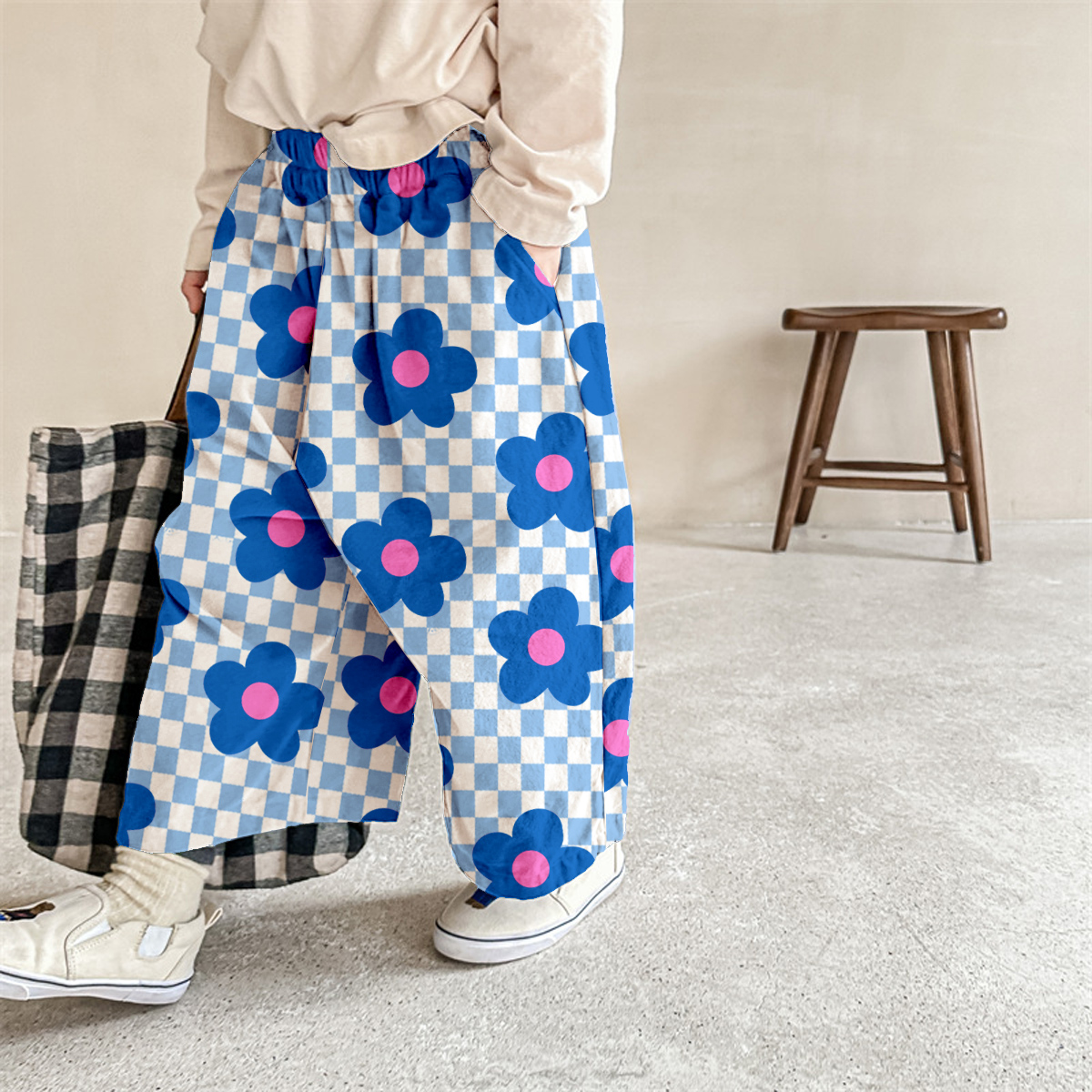 Baby & Kids Flowers Blue Check Pants