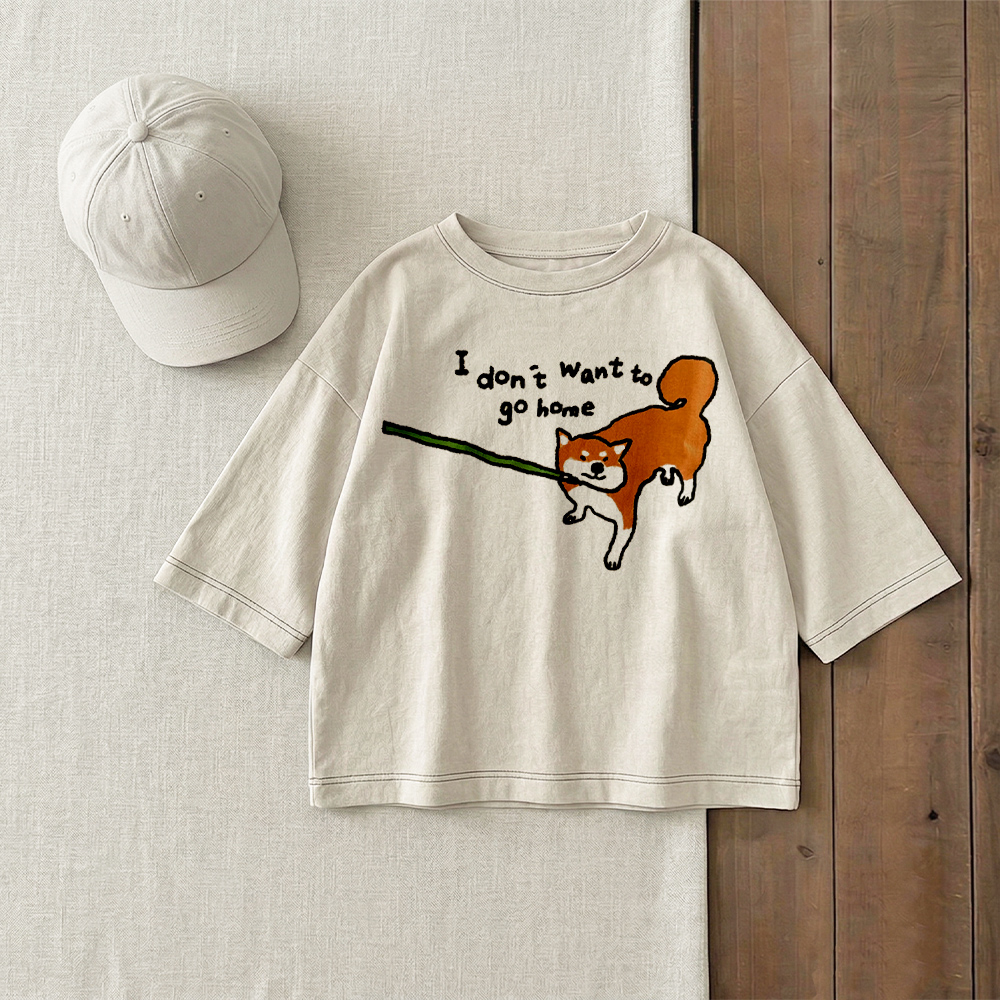 I DON'T WANT TO GO HOME Baby & Kids Corgi Print T-Shirt (6M-12Y)