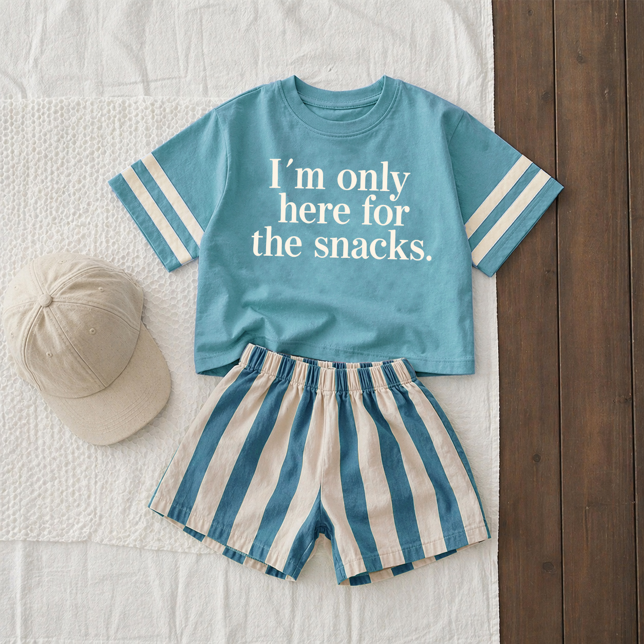I'M ONLY HERE FOR THE SNACKS Baby & Kids Tee and Shorts Sets
