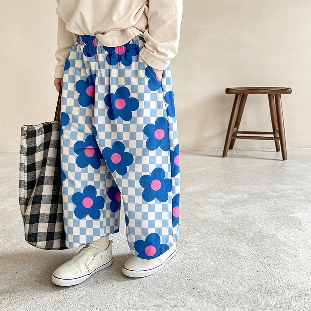 Baby & Kids Flowers Blue Check Pants
