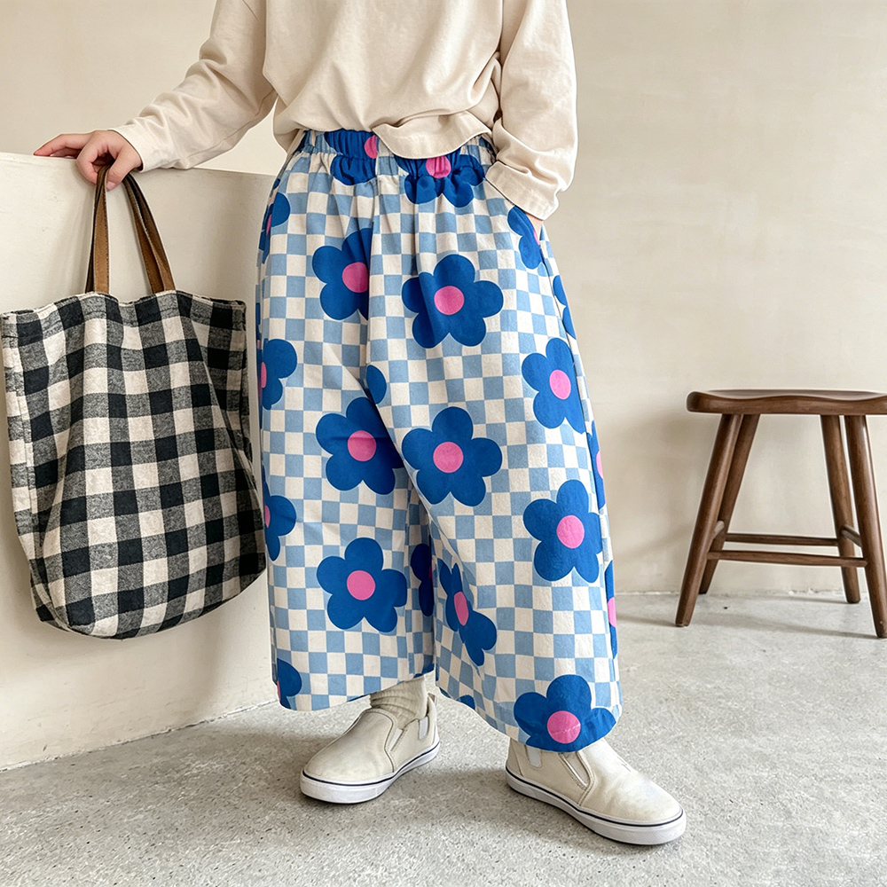 Baby & Kids Flowers Blue Check Pants