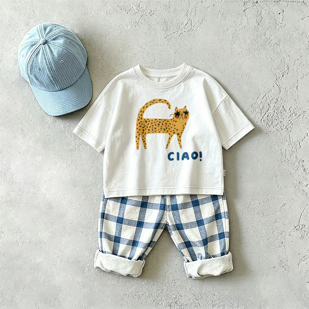 CIAO Baby & Kids Cat Plaid 2 Piece Set