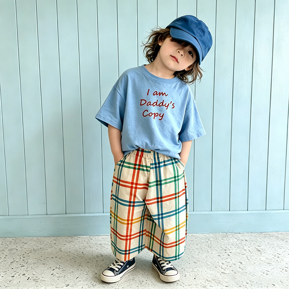 I AM DADDY'S COPY Baby & Kids Colorful Plaid 2 Piece Set