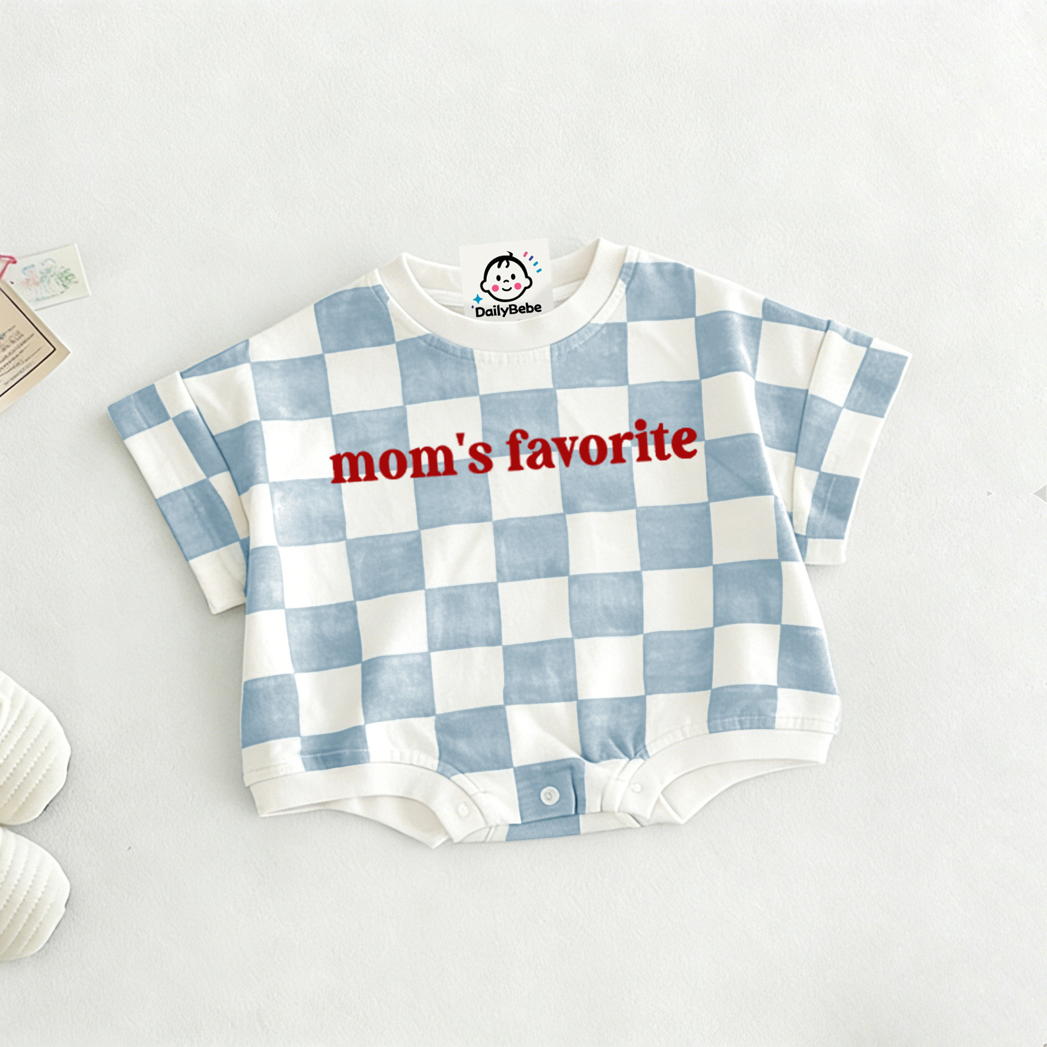 MOM'S FAVORITE Baby Check T-shirt Romper