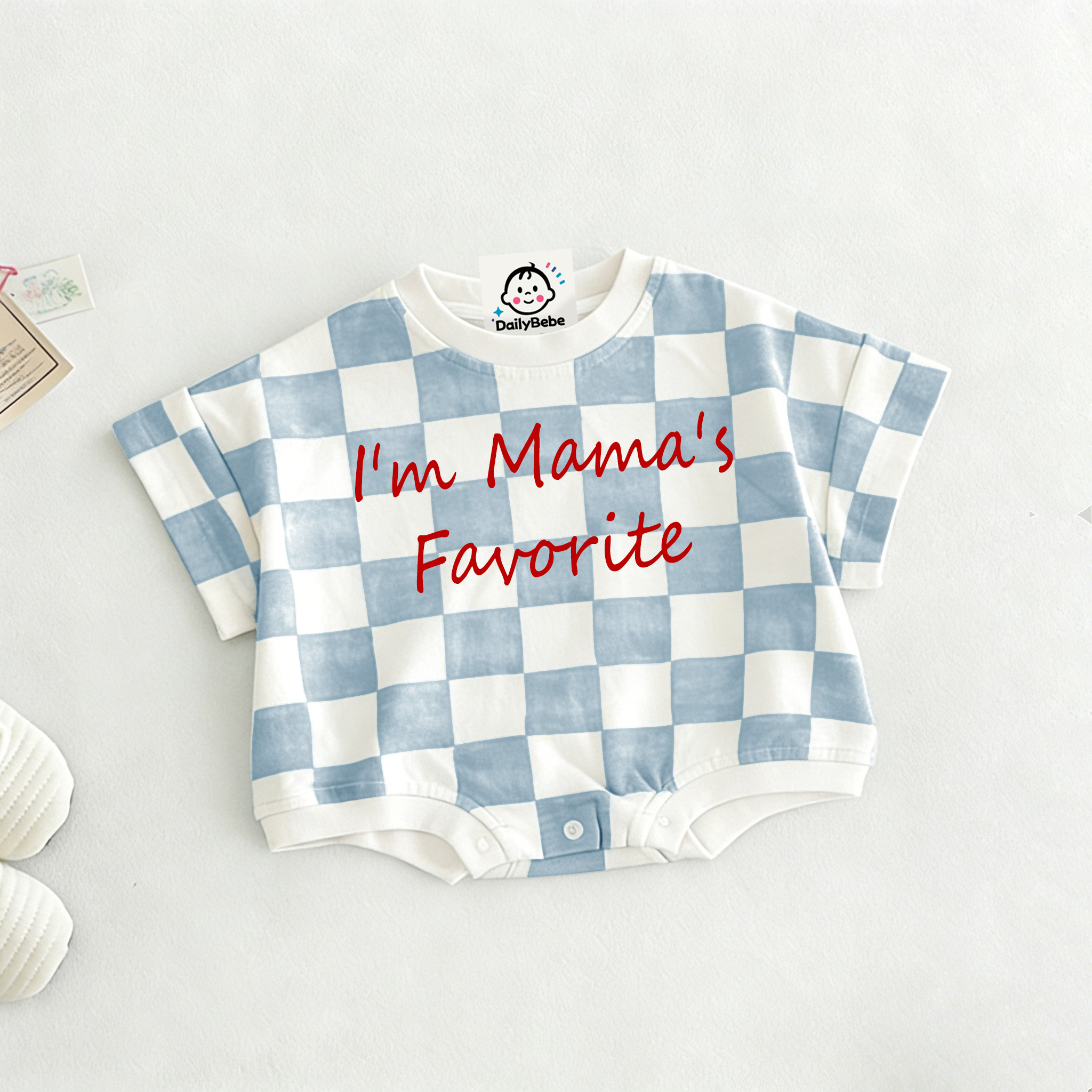 I'M MAMA'S FAVORITE Baby Check T-shirt Romper