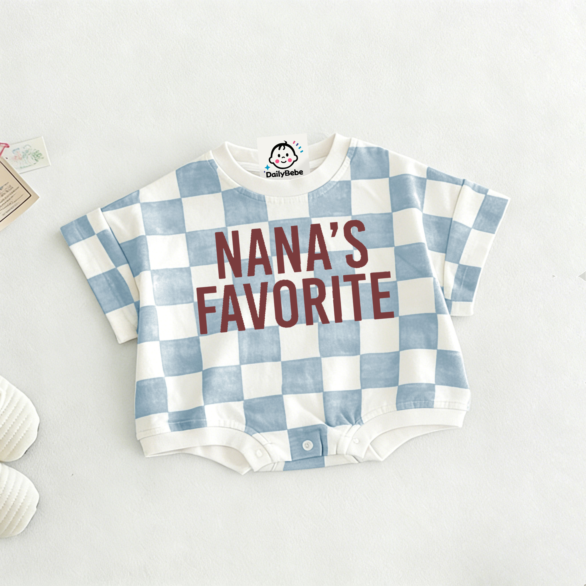 NANA'S FAVORITE Baby Check T-shirt Romper
