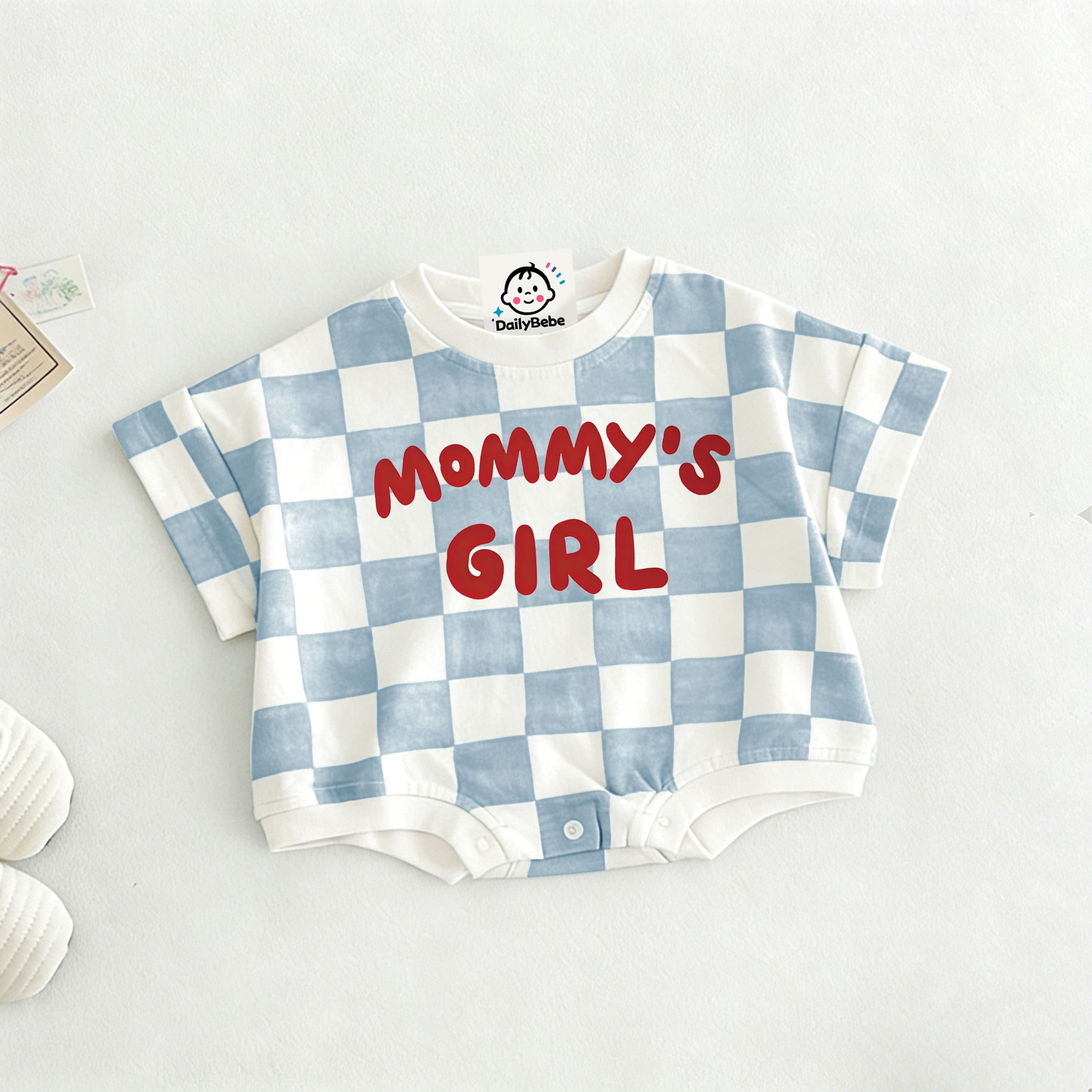 MAMA'S GIRL Baby Check T-shirt Romper