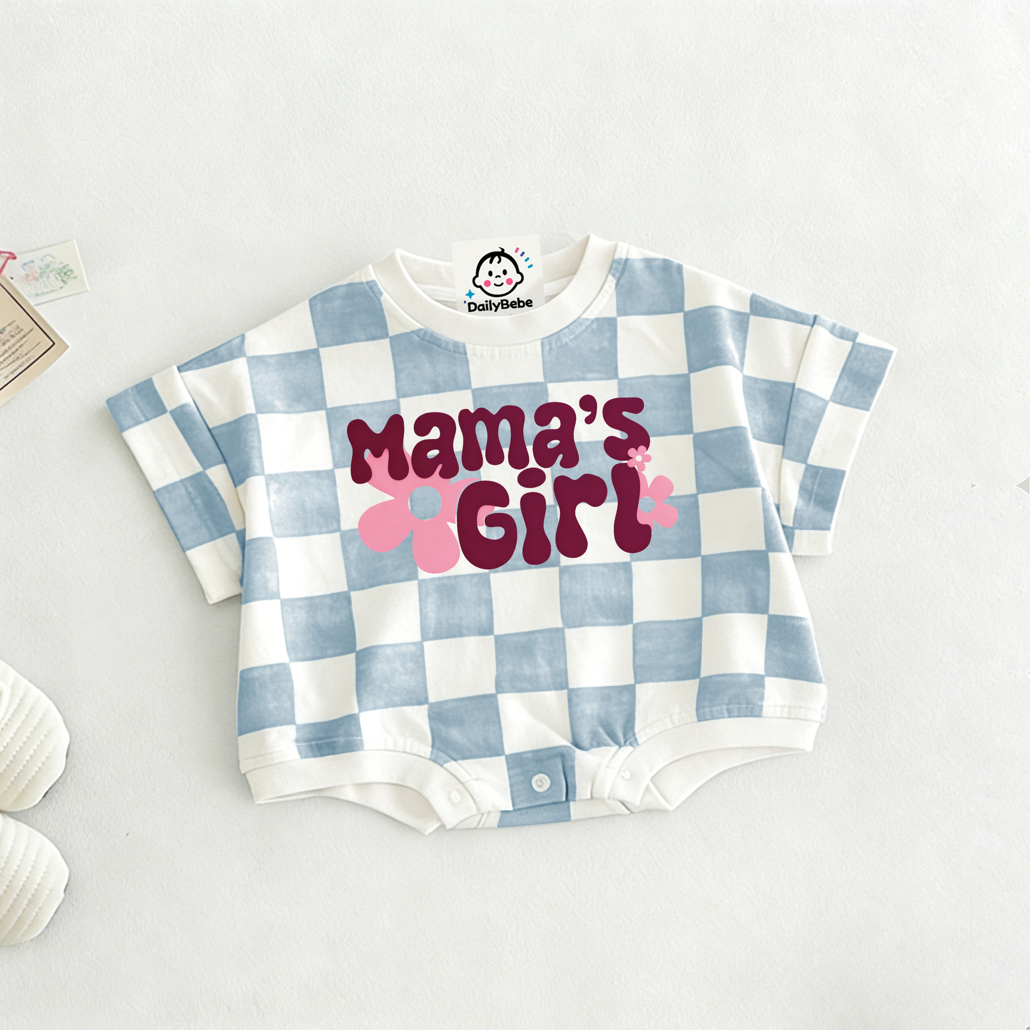 MAMA'S GIRL Baby Check T-shirt Romper