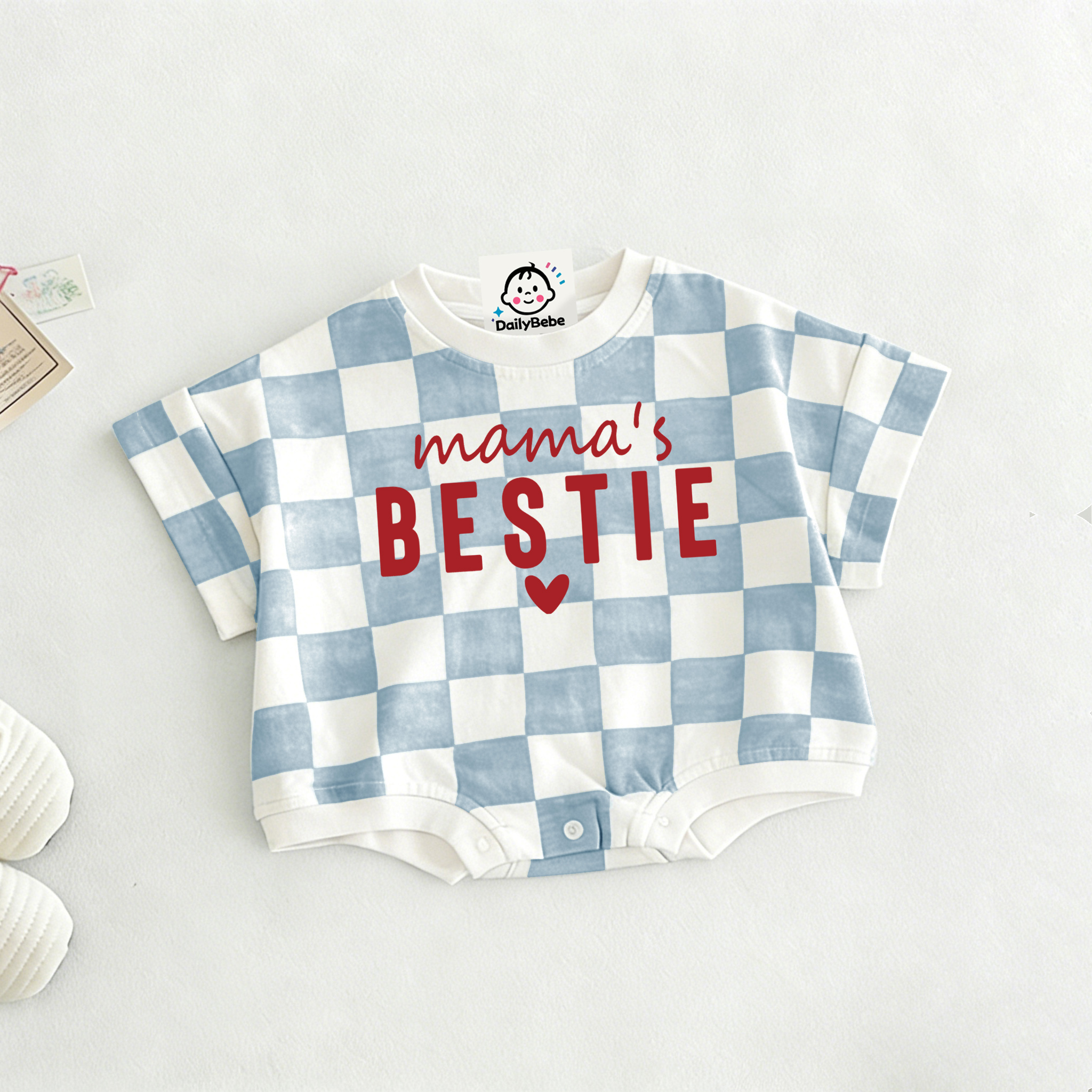 MAMA'S BESTIE Baby Check T-shirt Romper