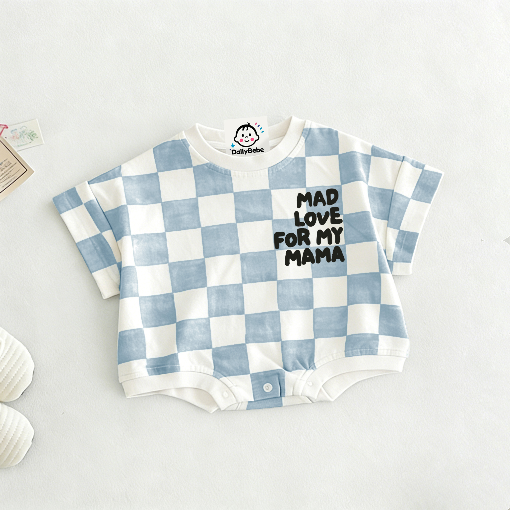 Baby Cat Check T-shirt Romper
