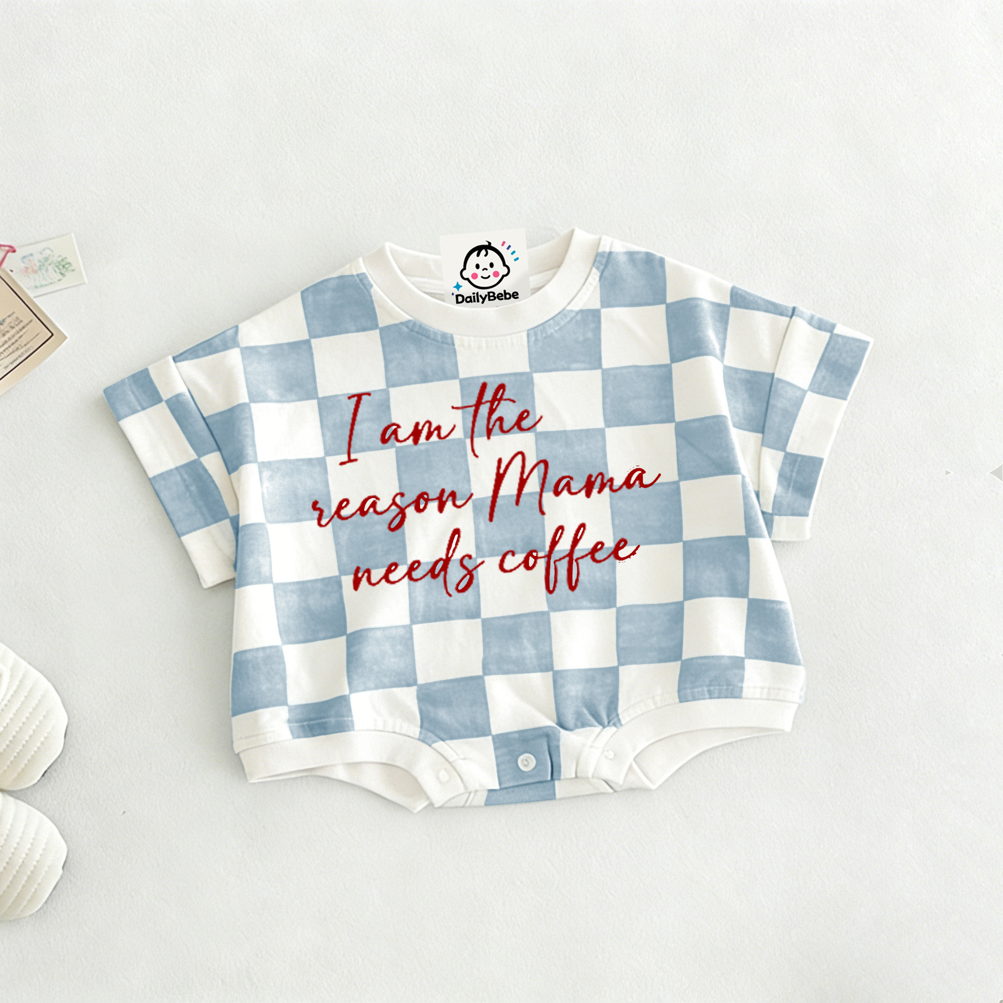 I AM THE REASON MAMA NEEDS COFFEE Baby Check T-shirt Romper