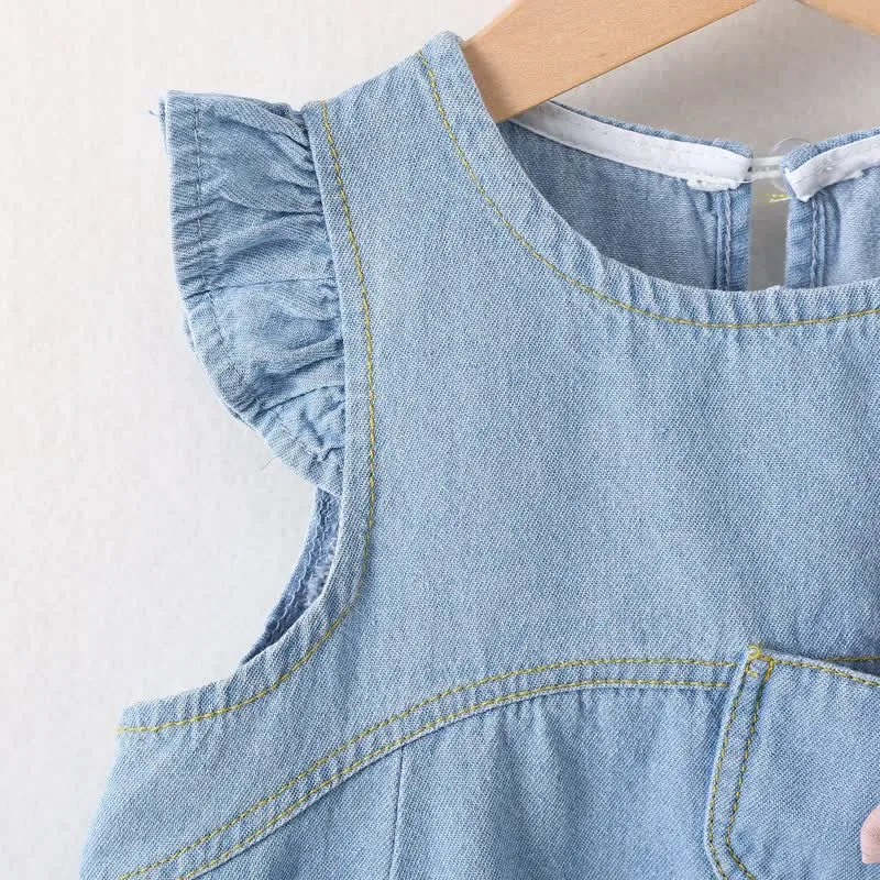 Baby Denim Pocket Bunny Ruffled Dress