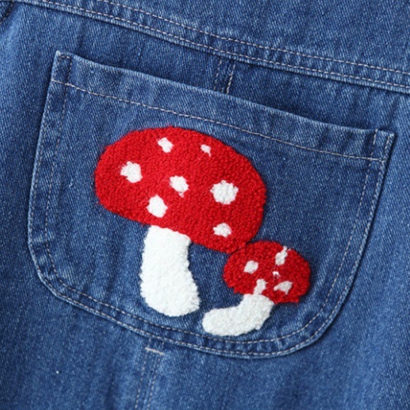Baby Toddler Mushroom Print Ruffle Denim Overalls