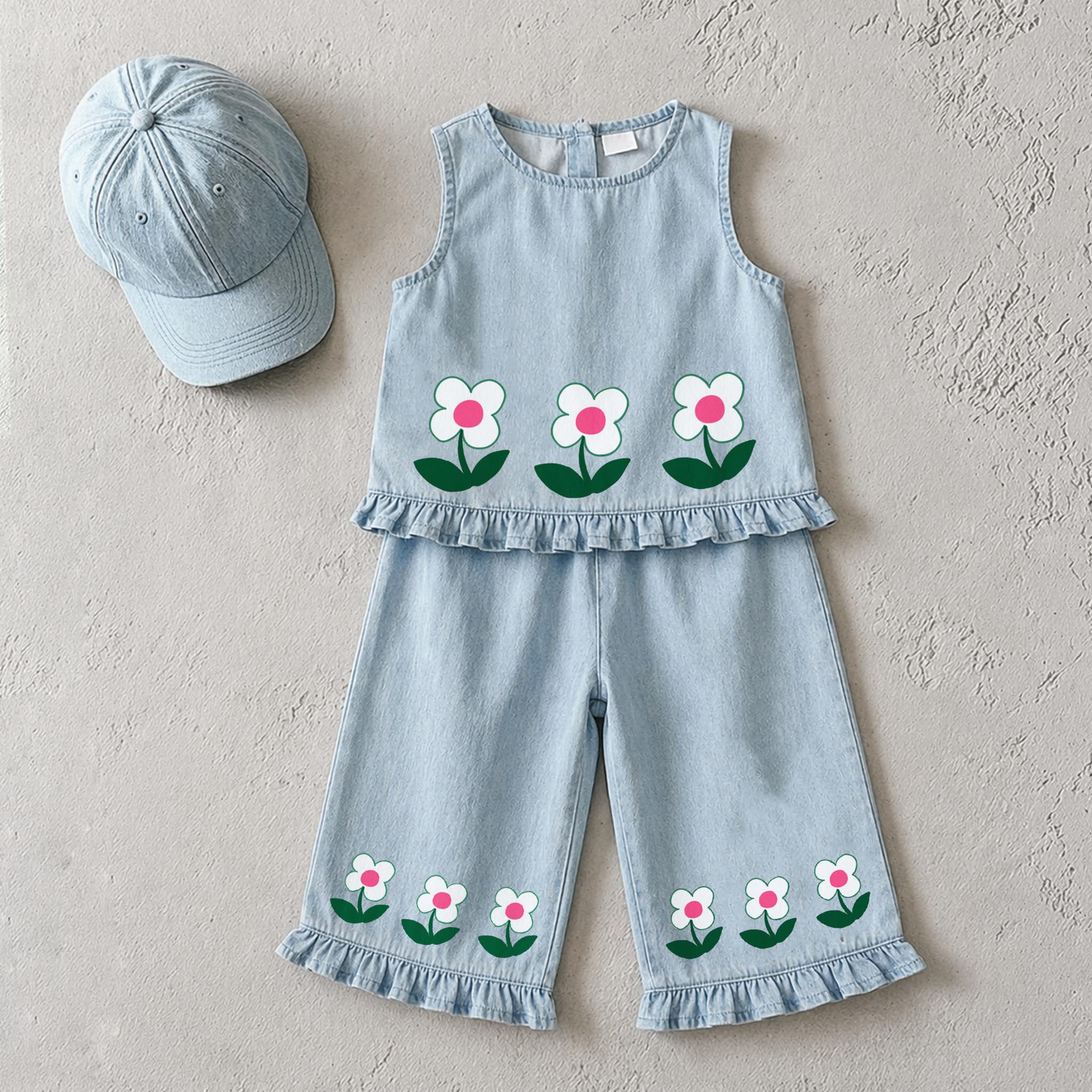 Baby & Kids Flower Denim 2 Piece Set