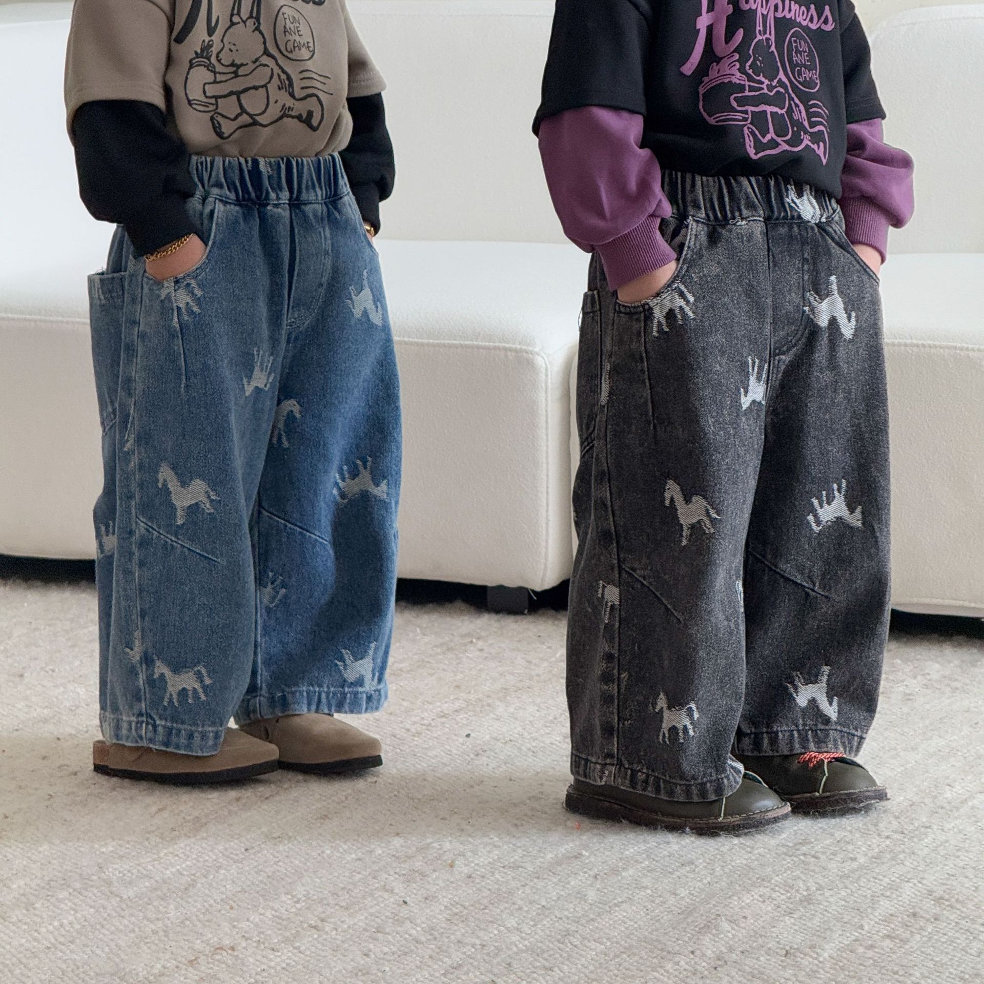 Kids Embroidered Horse Denim Pants
