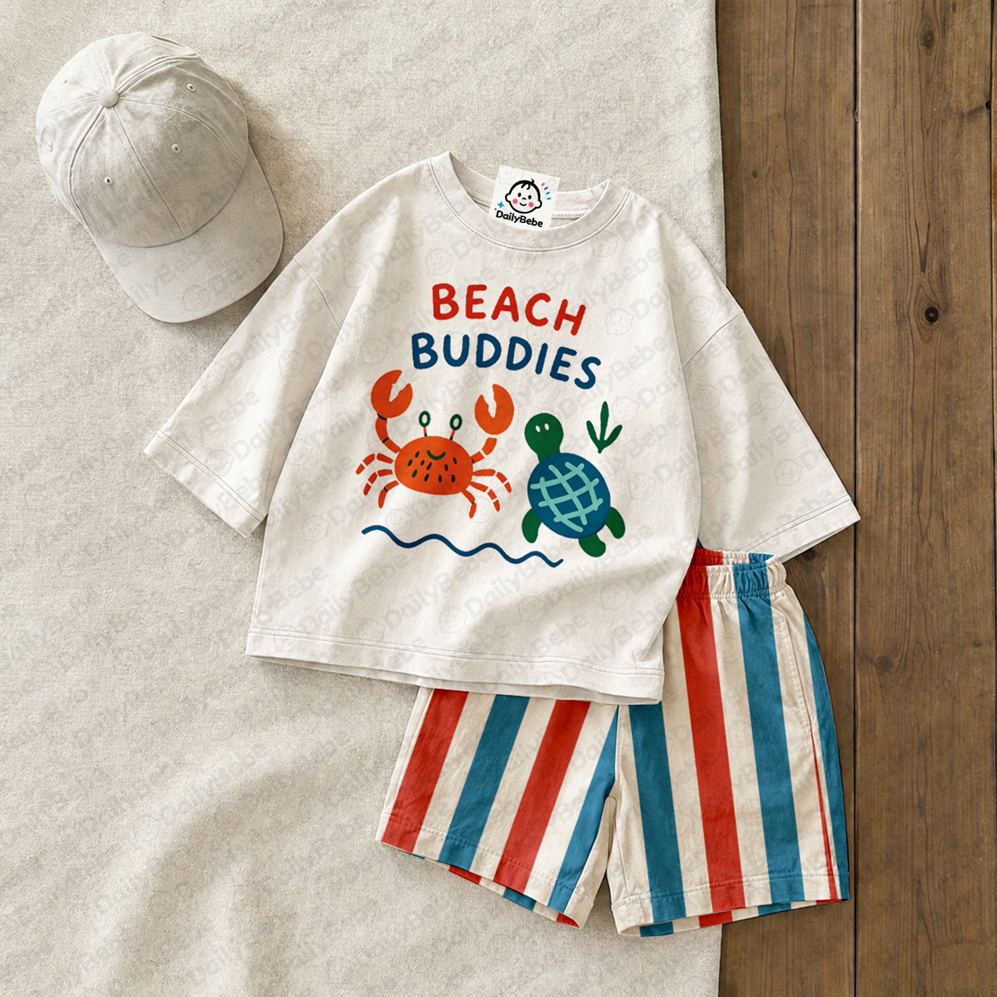 BEACH BUDDIES Baby & Kids Crab Sea Turtle Tee and Stripe Shorts Sets