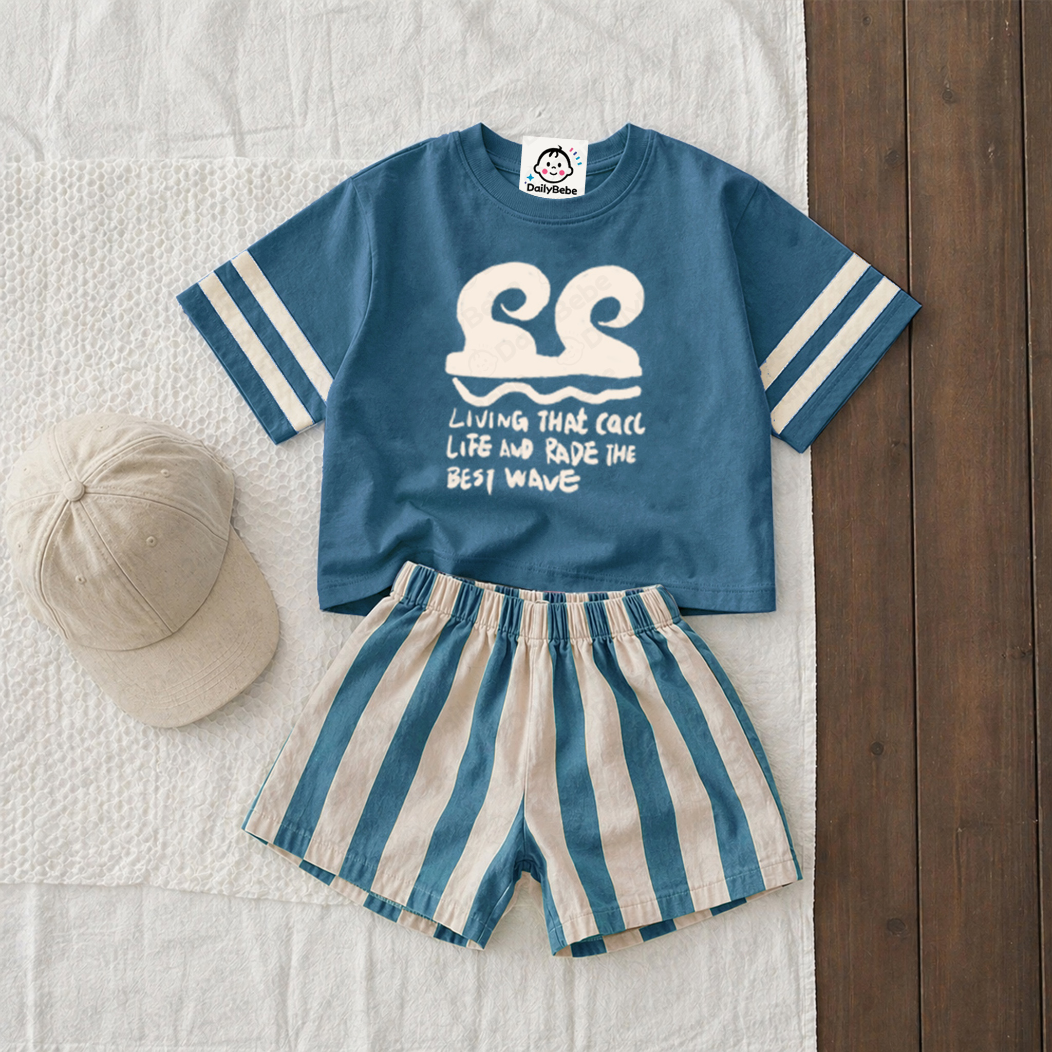 LIVING THAT COOL LIFE AND RIDE THE BEST WAVE Baby & Kids Tee and Shorts Sets