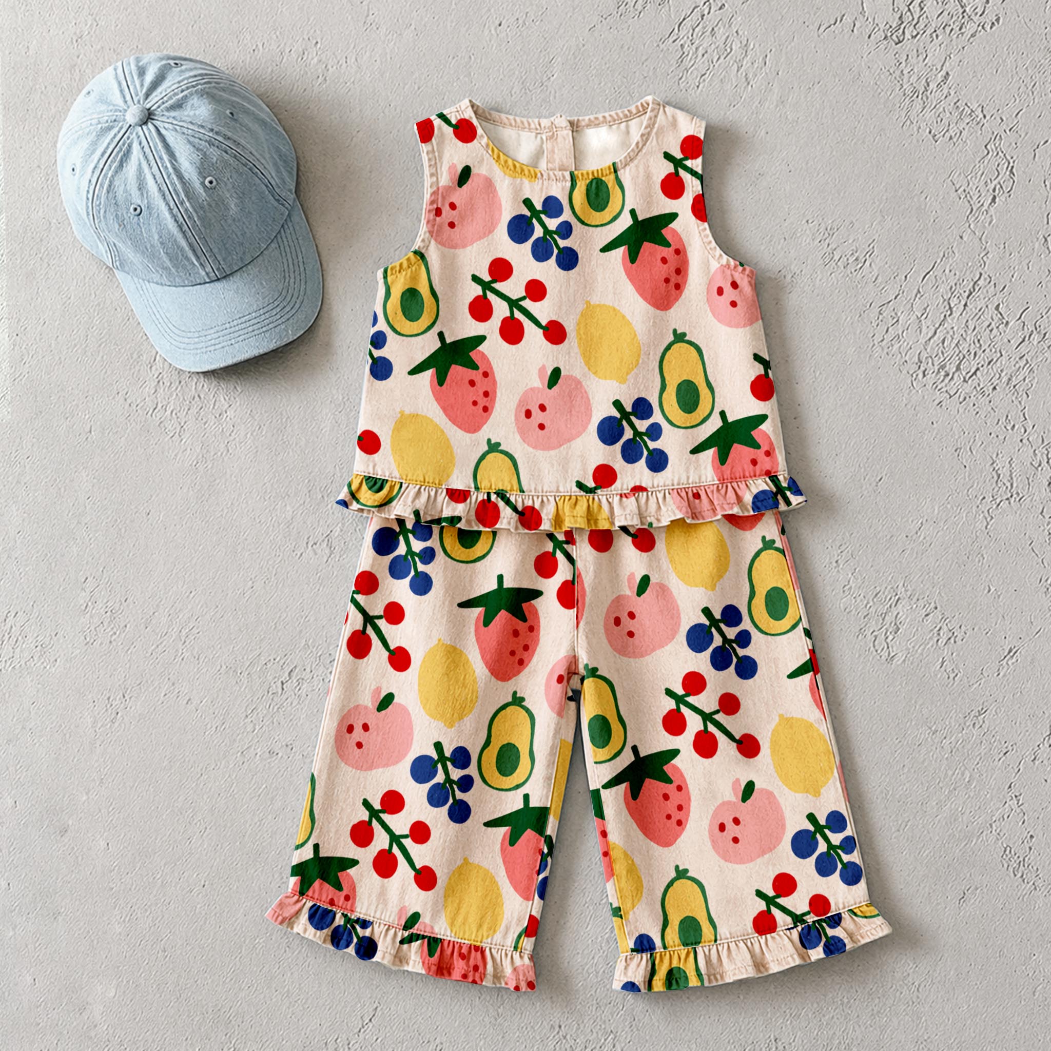 Baby & Kids Fruit Light Orange Denim 2 Piece Set