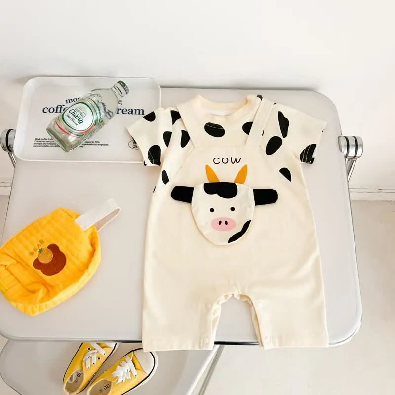 Baby Milk Cow Fake Two Pieces Romper