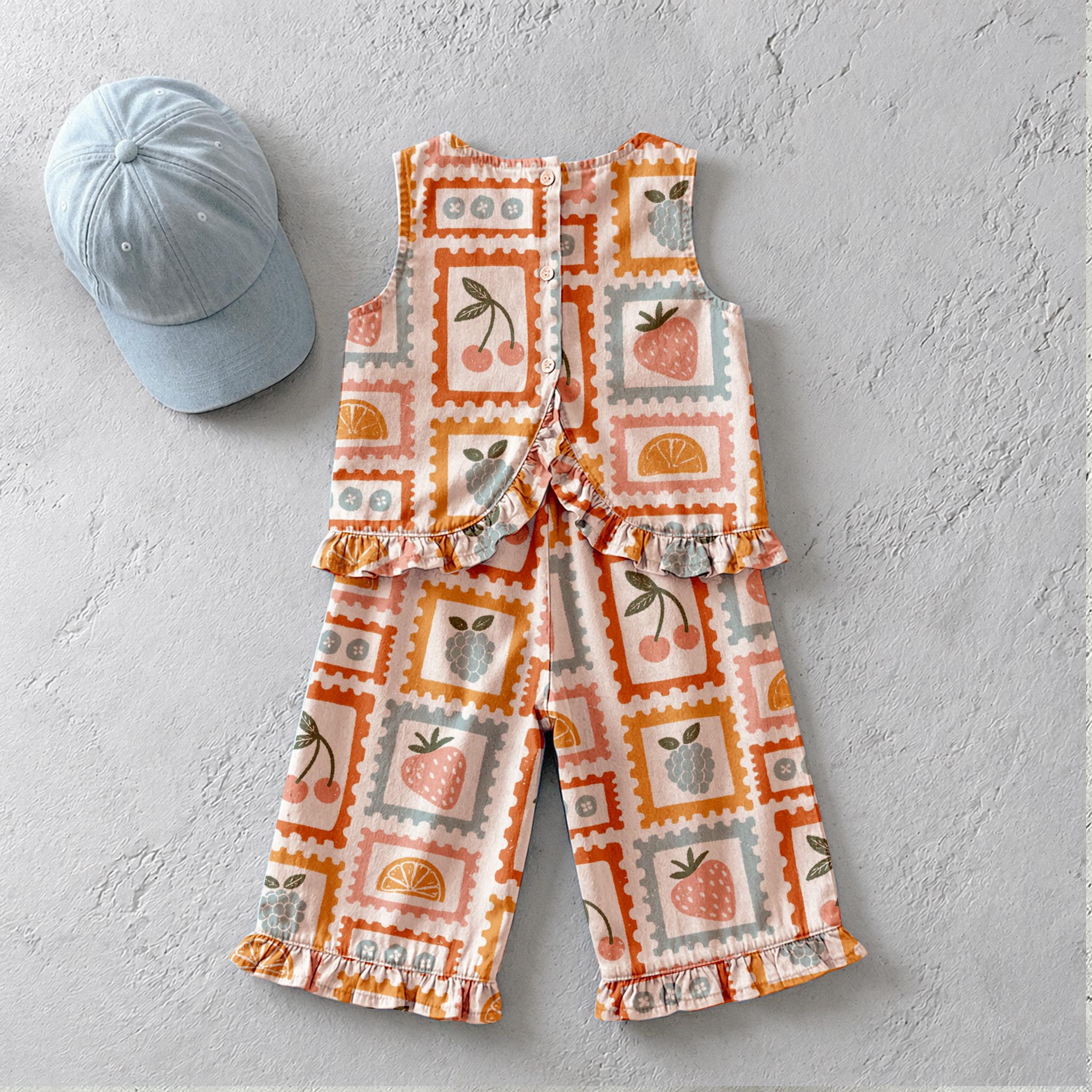 Baby & Kids Fruit Stamp Light Orange Denim 2 Piece Set