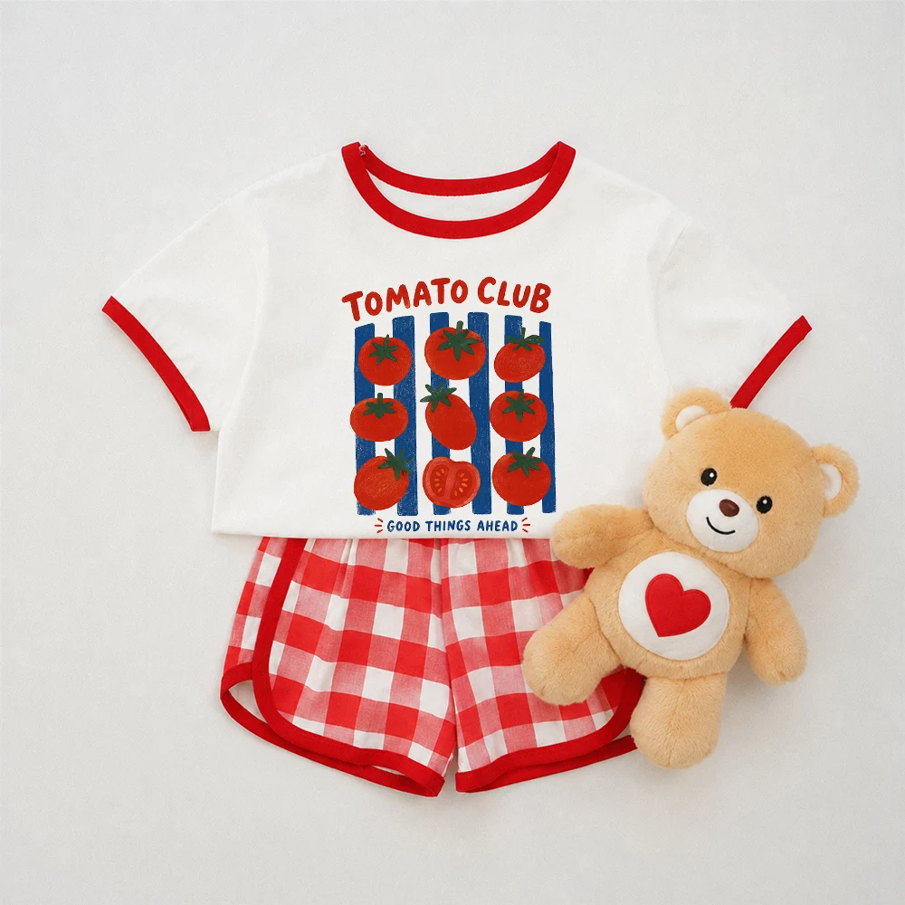 TOMATO CLUB Baby & Kids Tomato Stripe Tee and Plaid Shorts Sets