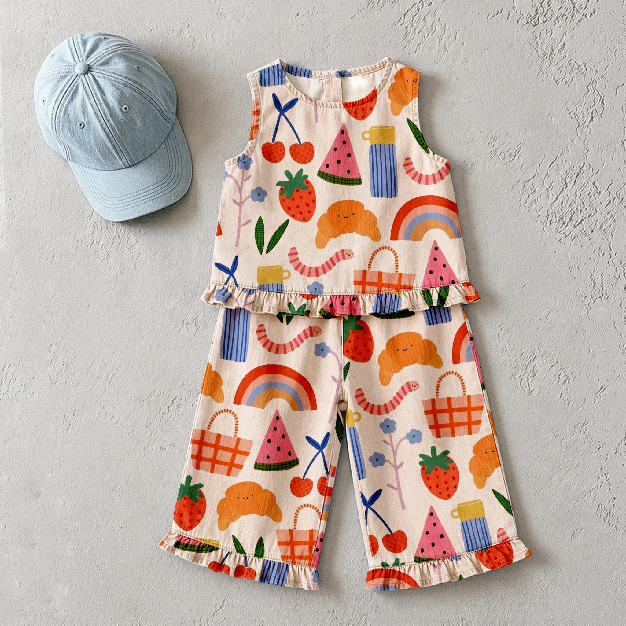 Baby & Kids Fruit Light Orange Denim 2 Piece Set