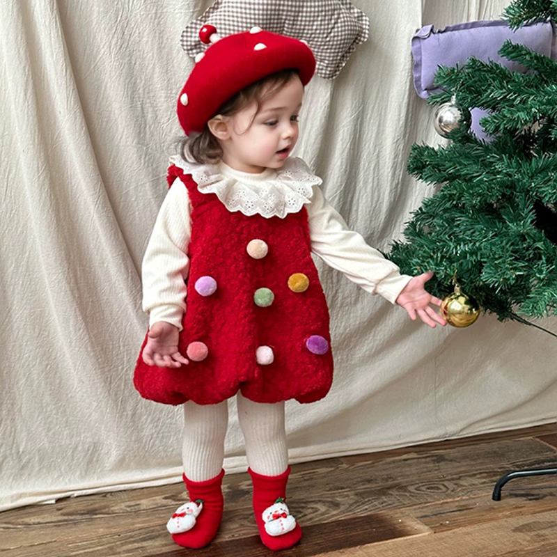 2 Piece Toddler Colorful Pom-Pom Dress Set