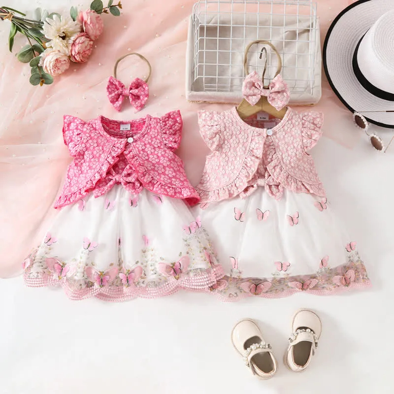 Baby 2-Piece Ruffled Butterfly Dress Set with Headband