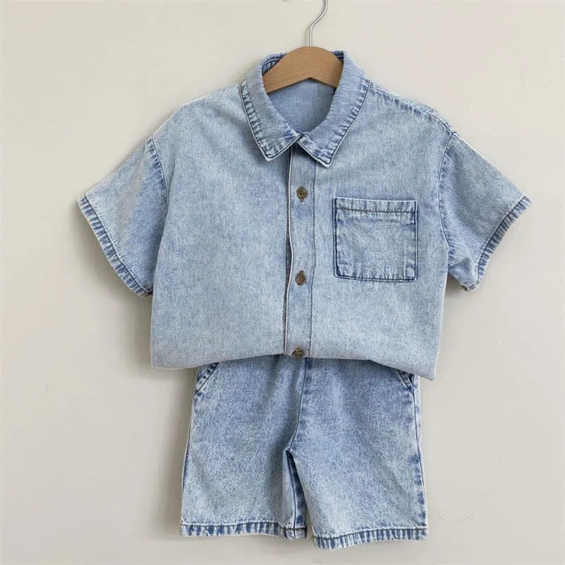 Baby Toddler 2-Piece Denim Shirt and Shorts Set