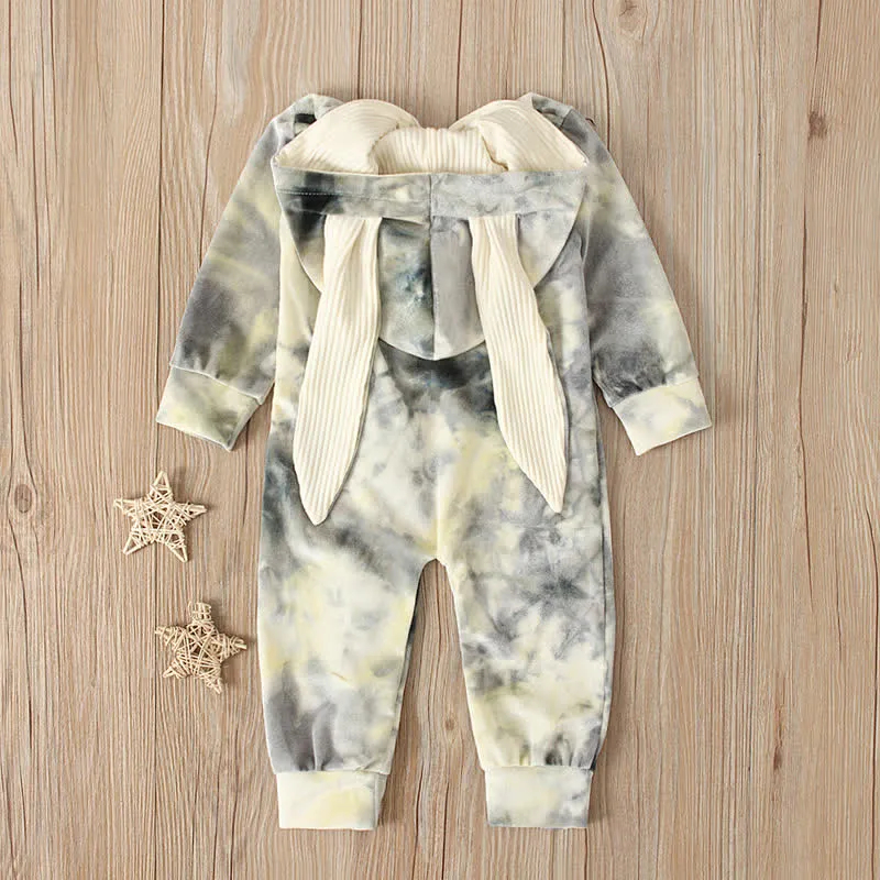 Baby Dyeing Easter Rabbit Ear Hooded Romper
