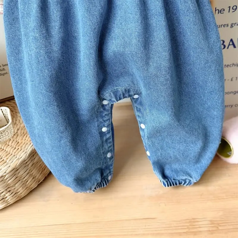 Baby 2-Piece Embroidered Bunny Denim Overalls Set