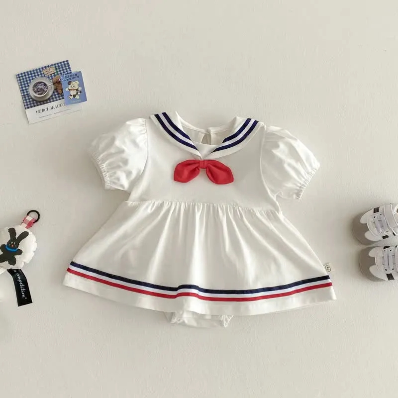 Baby Navy Collar Preppy Style White Romper/Bodysuit