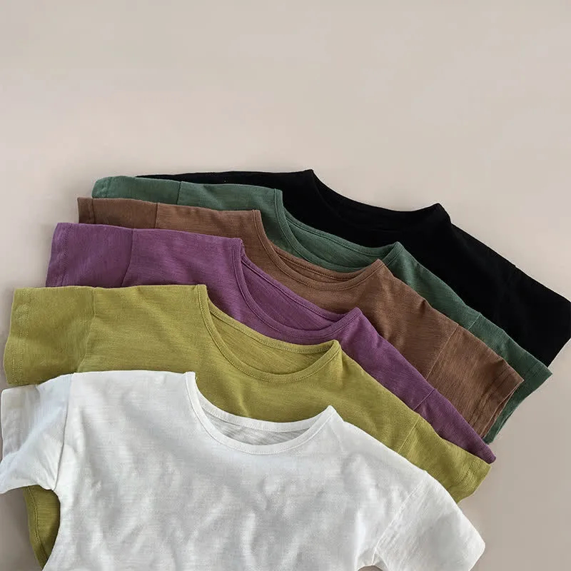 Kid Solid Color Retro Soft T-shirt