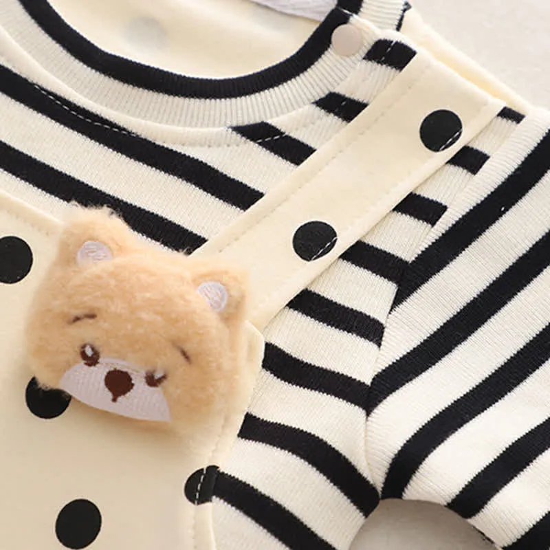 Baby Stripes Dots Beige Romper