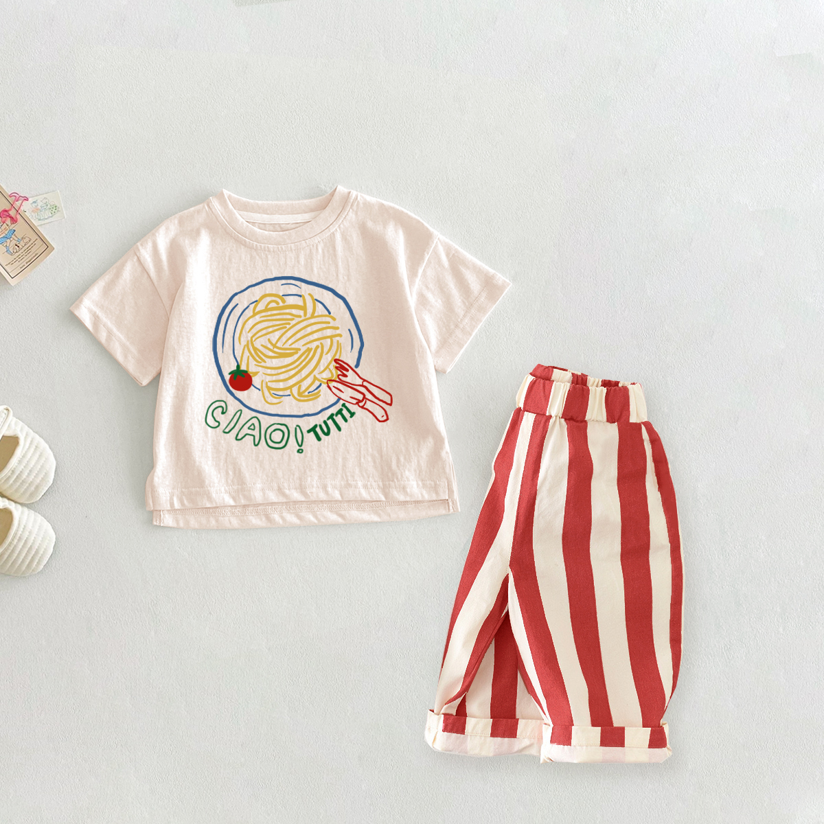 CIAO TUTTI Slogan Baby 2-Piece Pasta Pattern Set