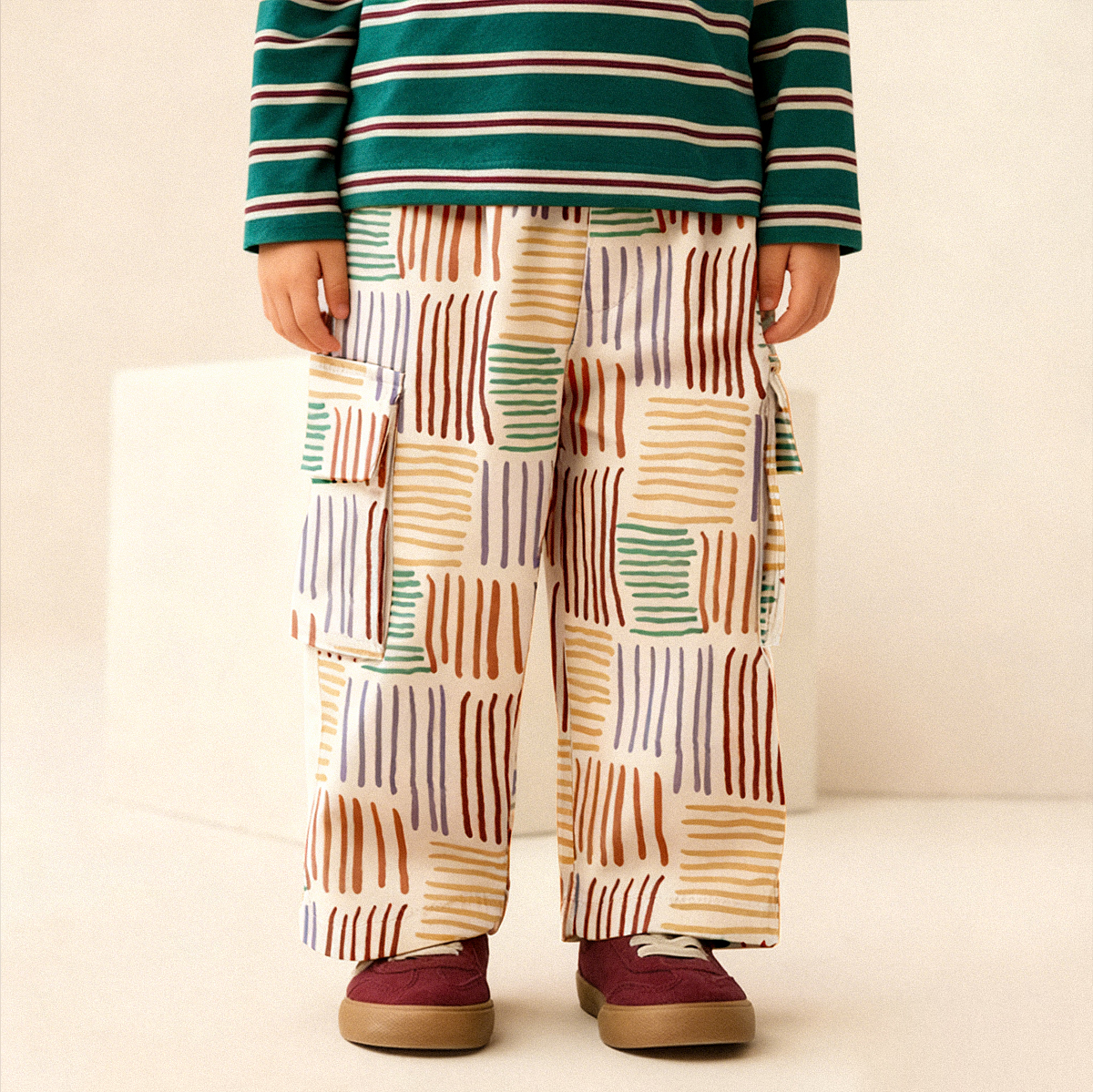 Baby & Kids Stripe Plaid Multiple Pockets Pants