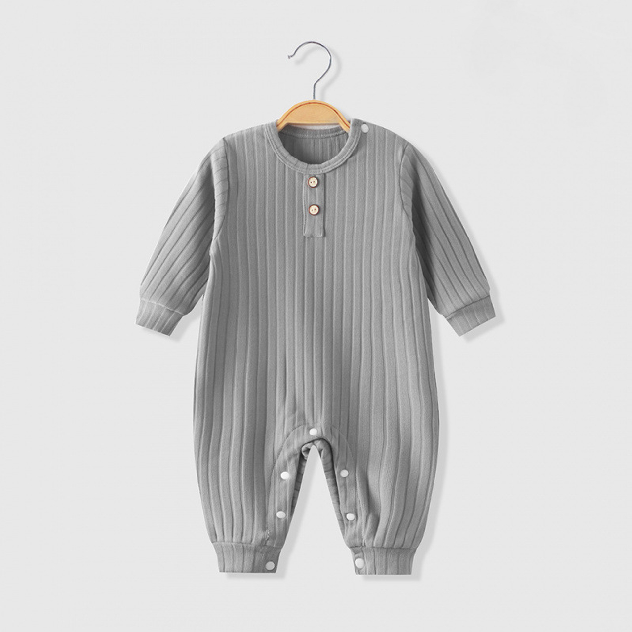 Baby Crew Neck Solid Color Ribbed Romper