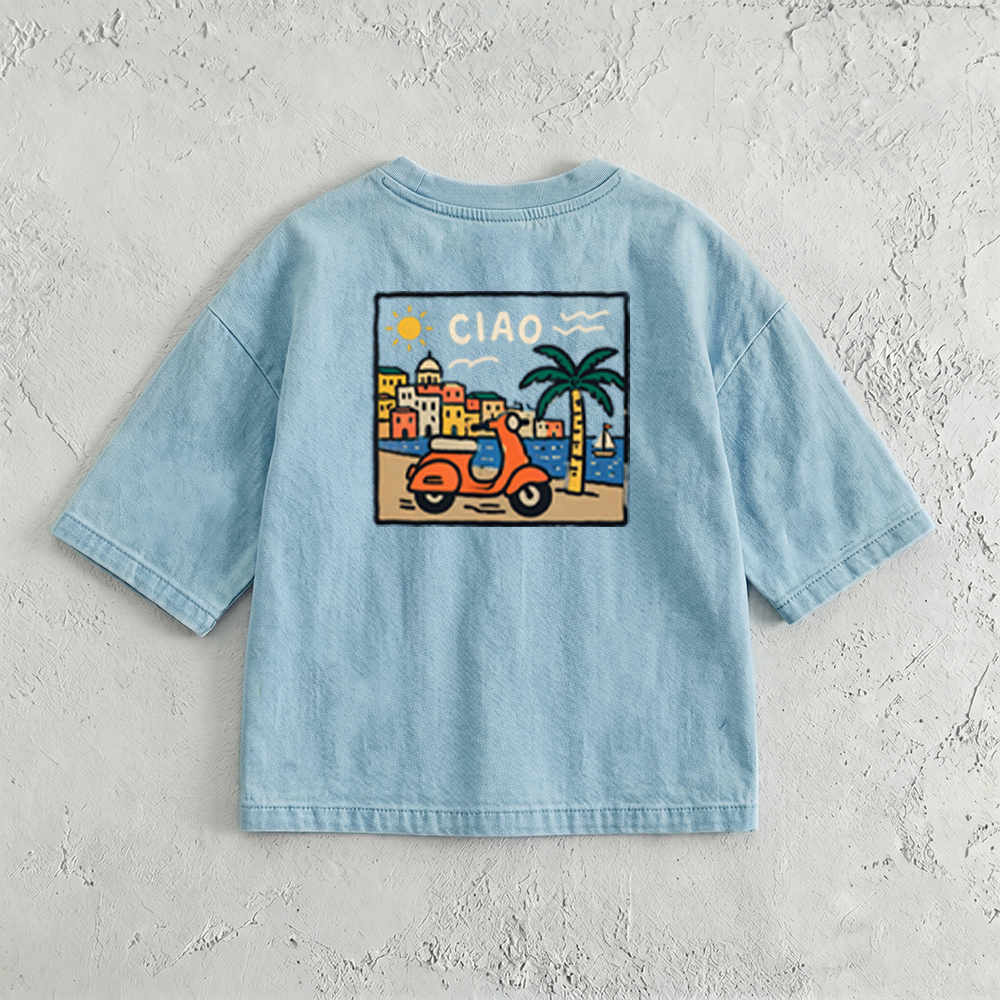 CIAO Baby & Kids Bicycle Print Washed T-Shirt (6M-12Y)