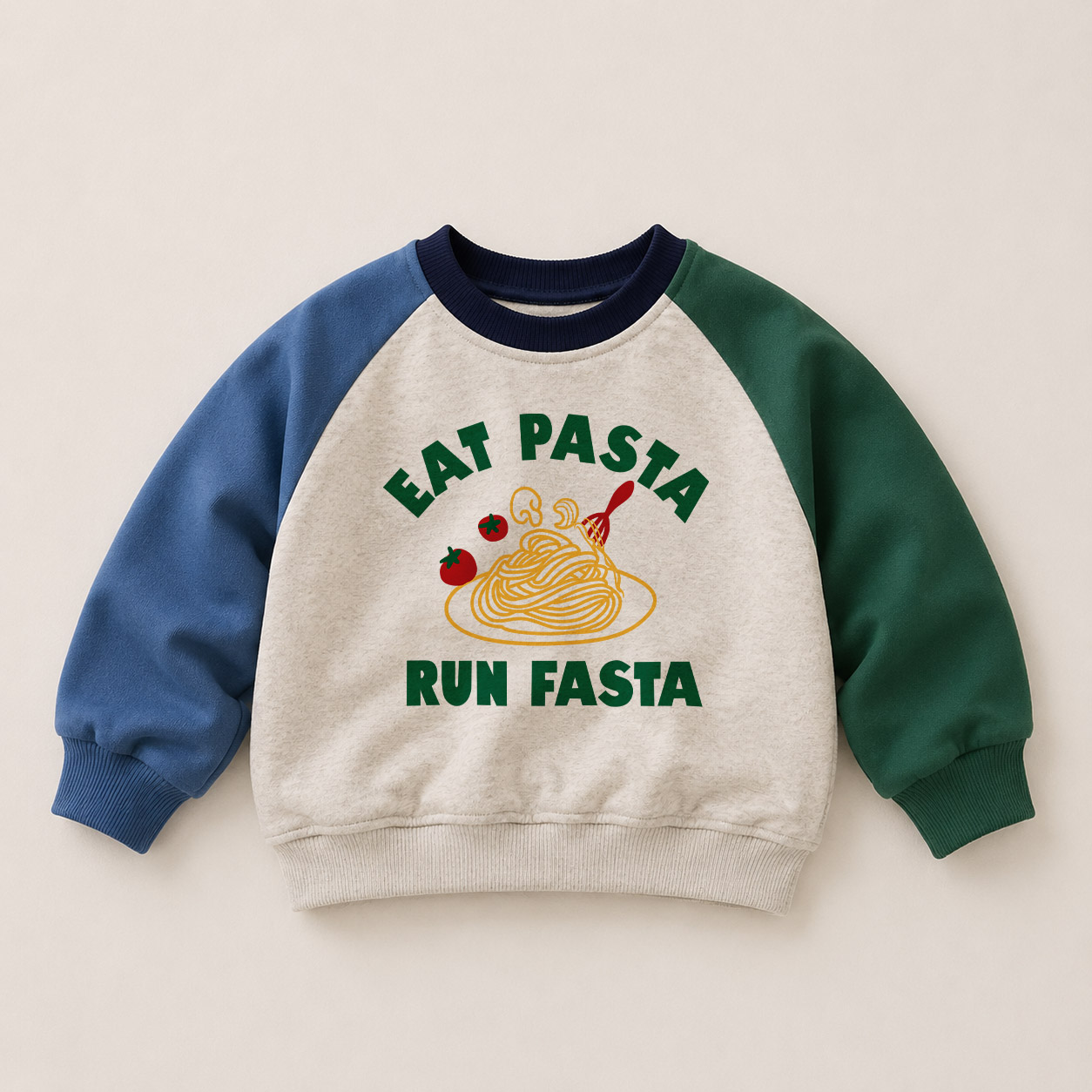 EAT PASTA RUN FASTA Baby & Kids Pattern Color Block Sweatshirt